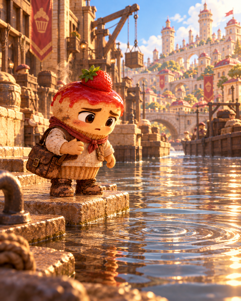 The little cheesecake watches ripples spread across the river as steam curls above his glaze.
