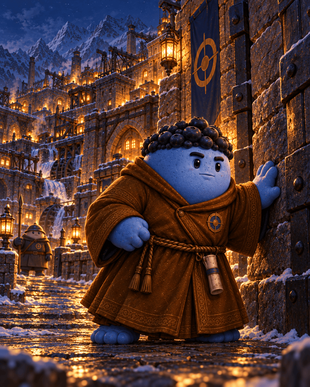 Blue Bulk rests his hand against the Stone Gate and listens to the stone.