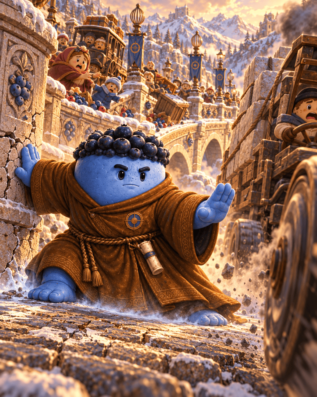 Blue Bulk plants his feet and steadies the bridge approach with Frozen Hold.