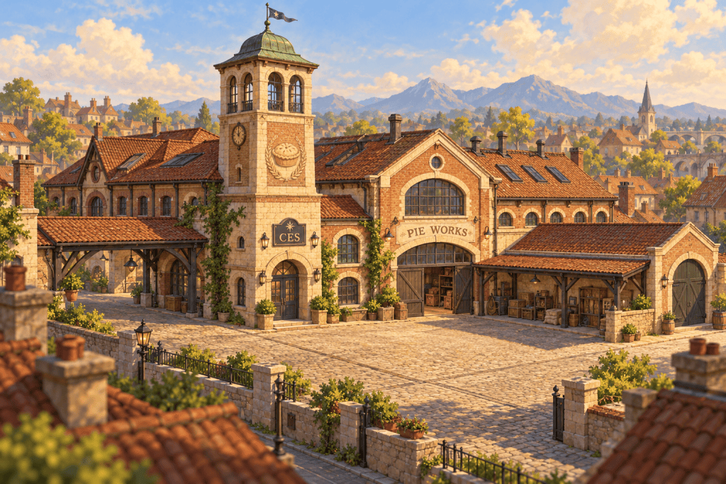 CES headquarters in the repurposed Pie Works factory, with connected halls, a tower and courtyard.