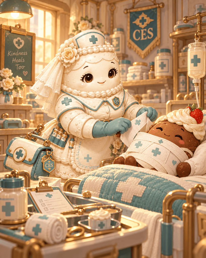 Nurse Chantilly caring for a dessert patient in a warm CES medical ward.